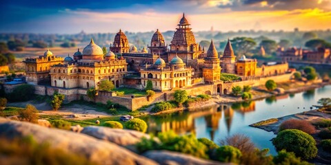 Fototapeta premium Orchha, India: Tilt-Shift Miniature World of Ancient Temples and Palaces