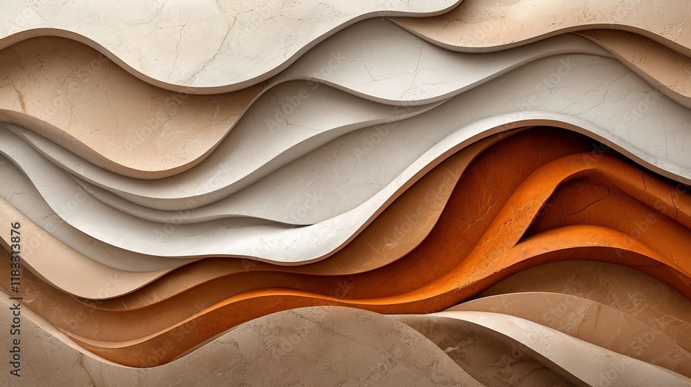 Poster striking swirling and geometric patterns elegantly rippling across a smooth refined stone surface in