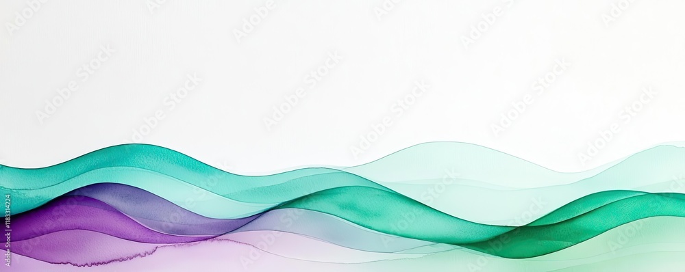 Poster watercolor abstract background concept. abstract wavy layers in green and purple create a serene, mo