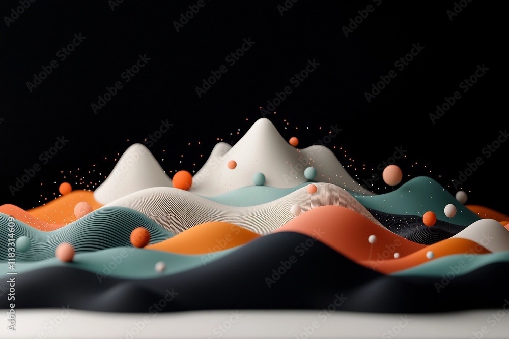 Poster surreal abstract composition featuring a midnight black background with a captivating wave like form
