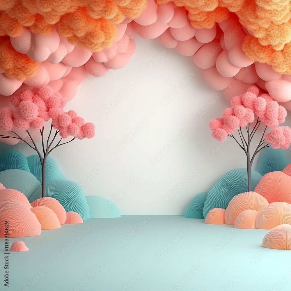 Poster majestic pastel forest with wispy pastel trees dynamic pastel patterns and a clean white setting in 