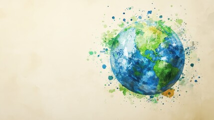 Watercolor hand painted planet Earth isolated on white background. Symbol of life,Environmental problems and environmental protection ecology,Hand drawn Globe watercolour paint,Earth Day.