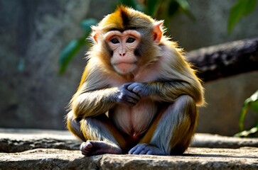 Obraz premium Playful monkey, with a mischievous grin and sparkling eyes, adds a touch of whimsy to the lush green jungle.