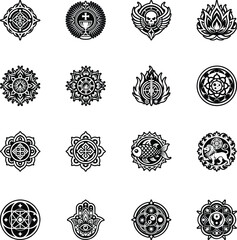 Bundle of Glyph Style Buddhist Religion Icons 

