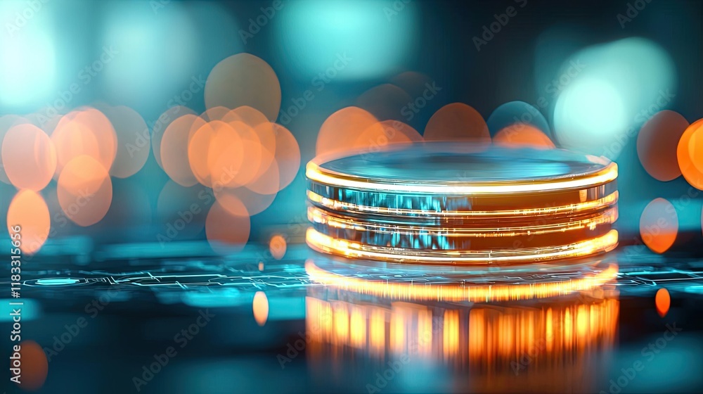 Poster matrix abstract background idea. close-up view of a glowing ring on a blurred background of colorful