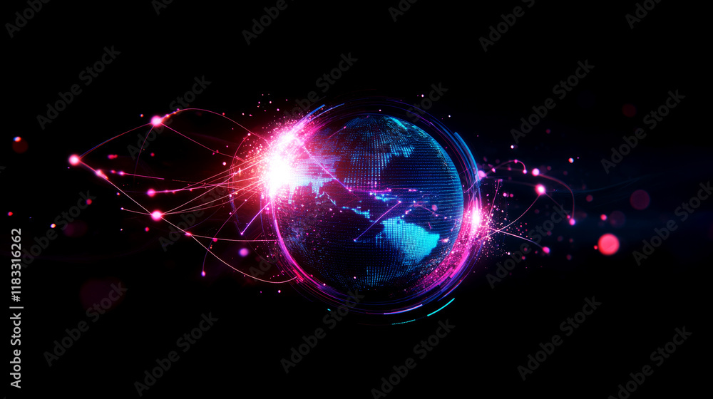 Poster dynamic global connectivity virtual space digital artwork futuristic environment abstract viewpoint 