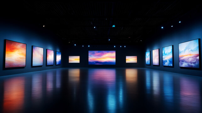 Dynamic ai art exhibition showcasing agentic creations in a contemporary gallery space immersive digital experience