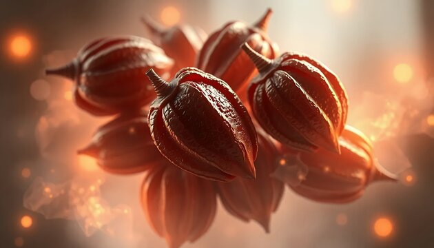 Mystical Illustration of Physalis Fruit: A Digital Rendering of Vibrant, Glowing Cape Gooseberries with a Dark and Enchanting Atmosphere.  Perfect for health, food, and nature themes, this image evoke
