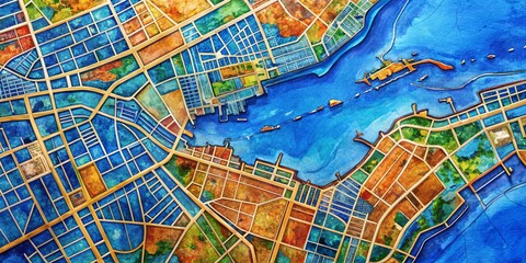 Obraz premium Painterly Sydney, Nova Scotia City Map - Blue Hues, High Depth of Field