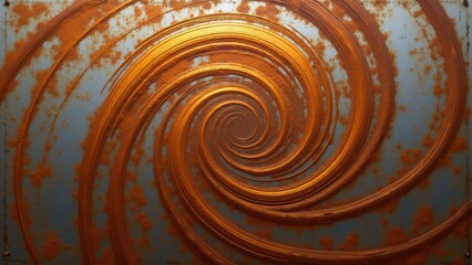 Steel sheet with swirling oxidation patterns in shades of orange, rust, and brown, resembling fluid movement across the surface.