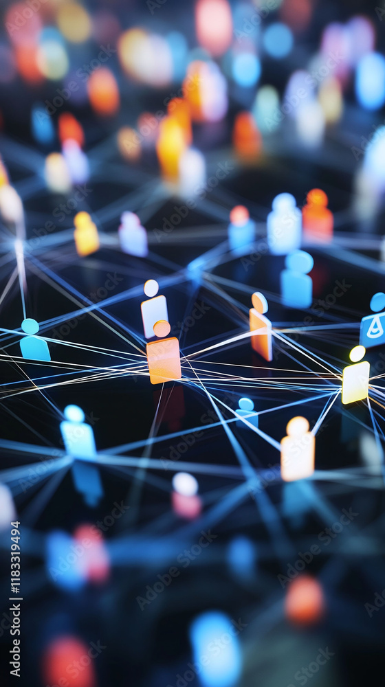 Aufkleber abstract blurred networking concept showing diverse avatars connected by vibrant lines.