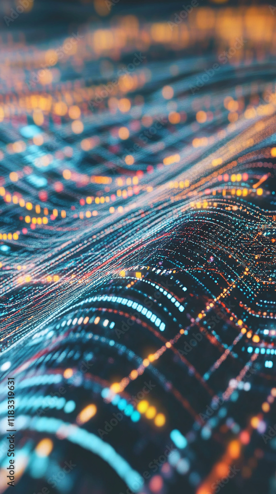 Poster abstract corporate networking concept with encryption and sound wave graphic overlays.