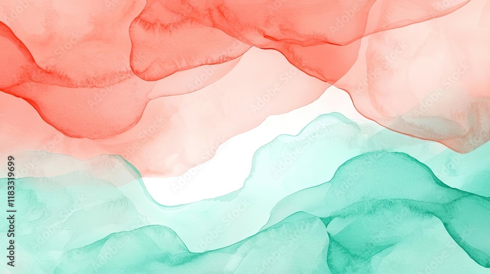 Poster watercolor abstract background concept. abstract colorful wave patterns in soft hues of red and teal