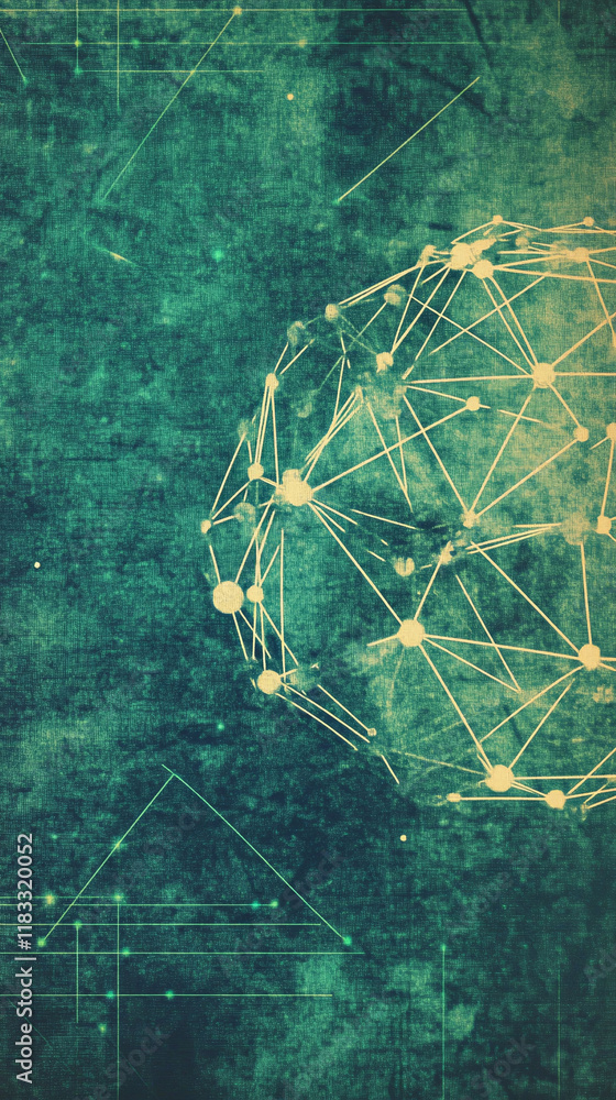 Poster abstract neural network graphics blended with a paper texture emphasizing modern technology.