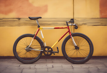 Naklejka premium wall yellow city gear red bicycle bike white wheel urban ecology concept transportation frame sport cycle 