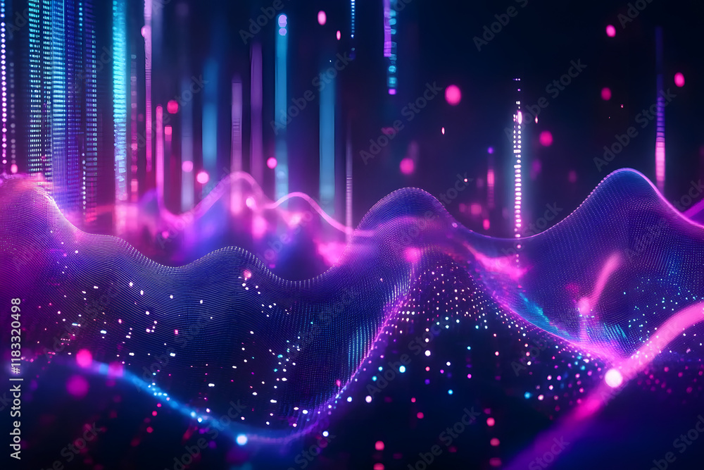 Aufkleber data waves. modern neon abstract backdrop. virtual ciberspace.