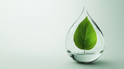 Fresh Green Leaf in Glass Water Droplet Shaped Container