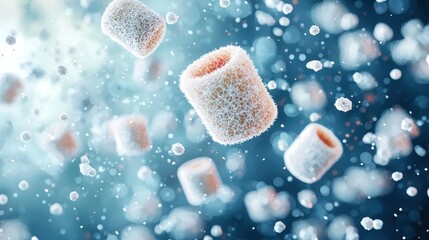 Illustration of aerogels as lightweight, porous structures floating in spac