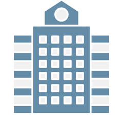 Building icon in flat color style