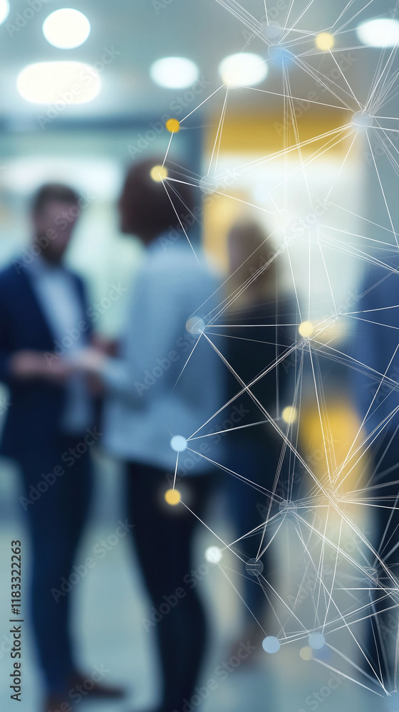 Poster blurred corporate backdrop emphasizing team networking and collaboration.