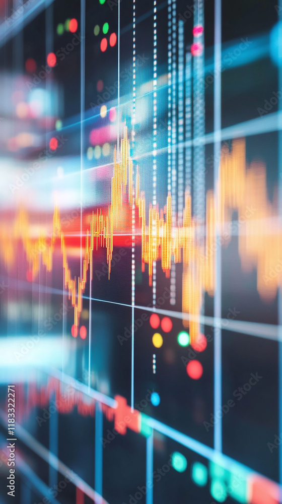 Poster blurred close-up of neural networks overlaid with stock market trading graphs.