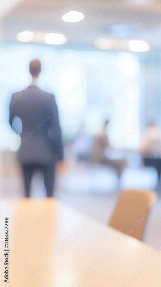 Poster blurred corporate backdrop emphasizing team networking and collaboration.