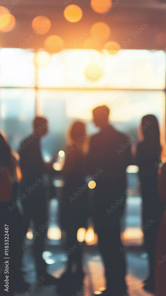 Aufkleber blurred silhouettes in a corporate networking event symbolizing team collaboration.