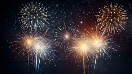 Naklejka premium Festive background with fireworks and lights in silver colors. Generative AI