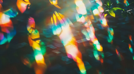Colorful prismatic light leaks with rainbow bokeh