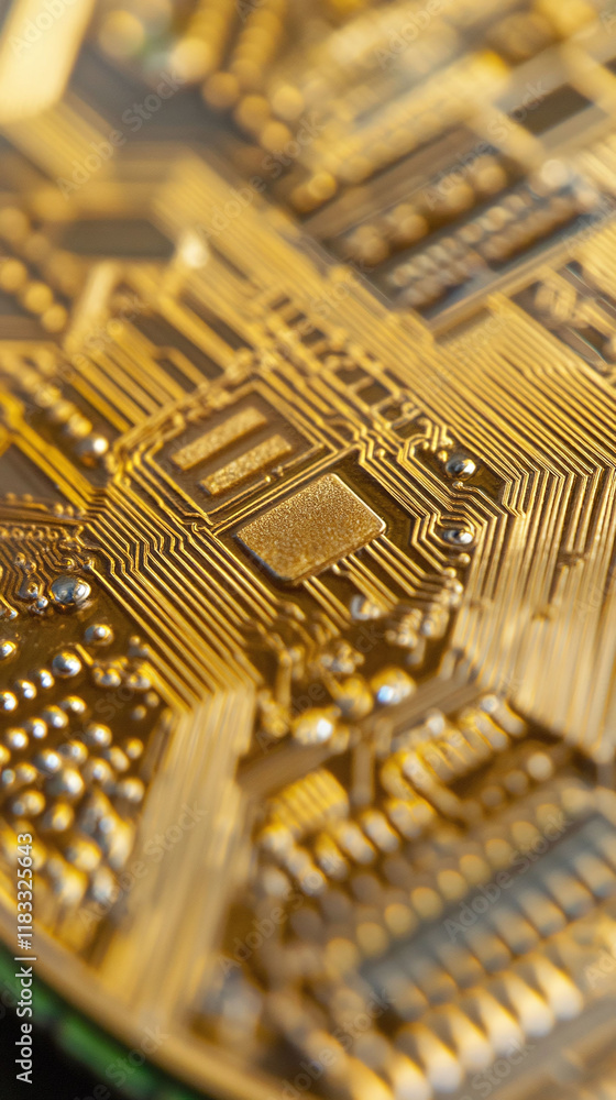 Poster digital coin close-up representing sound investments in the age of artificial intelligence.