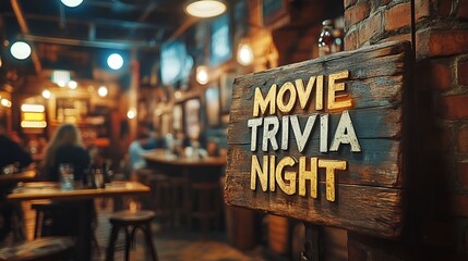 Sign that reads “MOVIE TRIVIA NIGHT” - bar - pub - quiz - contest - Oscars - awards - best picture - theme night