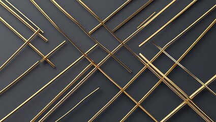 Golden metallic rods intersect on a dark gray background