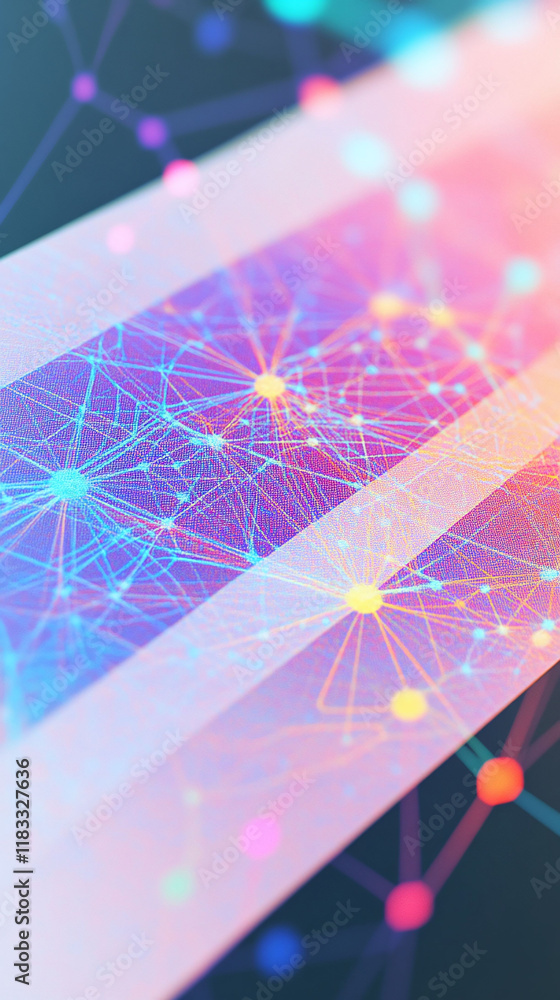 Aufkleber fashionable 3d render of a blank check overlayed with neural network graphics.