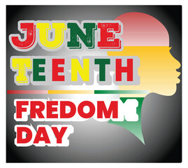 Juneteenth Freedom Day Graphic Featuring Colorful Text and Silhouette.