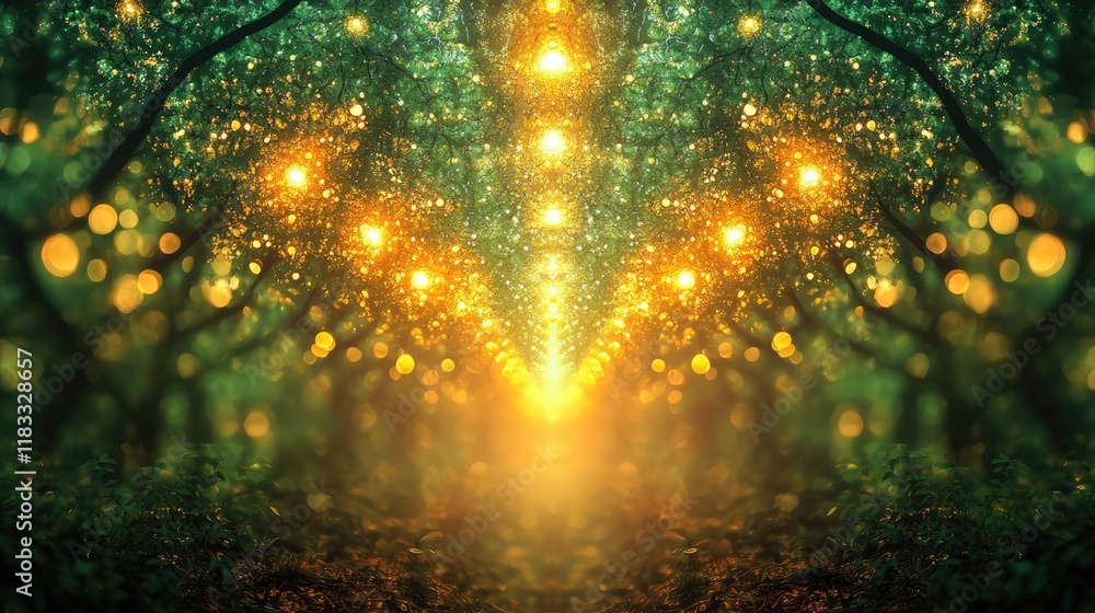 Aufkleber layer abstract background idea. enchanting forest scene with glowing lights, creating a magical atmo