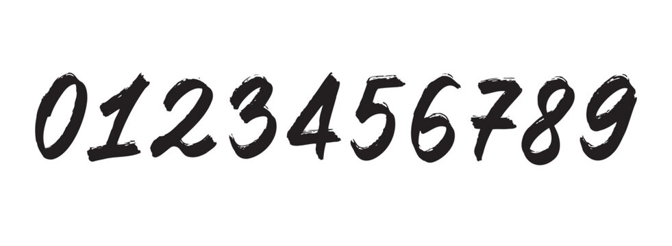 grunge brush numbers from 0 to 9 hand drawn italic hand written bold style. Graffiti style modern vector number elements. Typographic numbers brush texture.