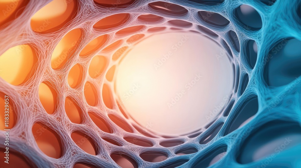 Poster layer abstract background idea. abstract cellular structure with orange and blue glow, ideal for sci