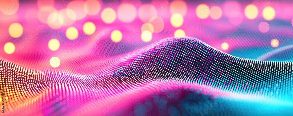 Poster matrix abstract background idea. vibrant abstract waves with glowing bokeh effects in pink and blue 