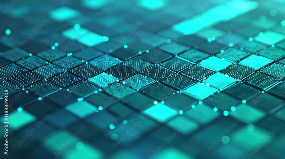 Poster matrix abstract background idea. abstract technology background with glowing blue-green digital squa