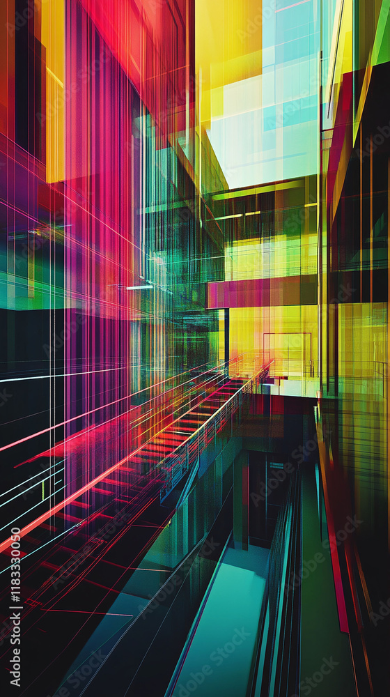 Poster graphical representation of a perfect digital process in a corporate setting with energy flow.