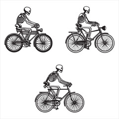 Obraz premium Collection of Skeleton Riding Bicycle illustration Vector, cycle rider Skull Clipart Design 