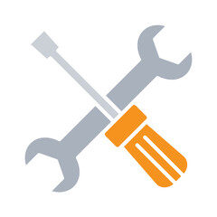 Wrench and screwdriver icon in flat color style