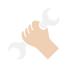 Hand holding wrench icon in flat color style