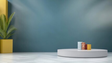 Modern Minimalist 3D Render: Cylindrical Product Display Mockup in Serene Interior. AI Generated