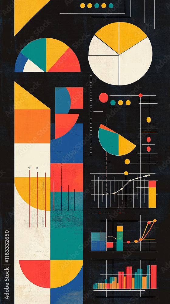 Poster minimalist banner design featuring geometric patterns and data graphs for financial presentations.
