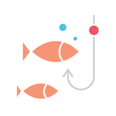 Fishing icon in flat color style