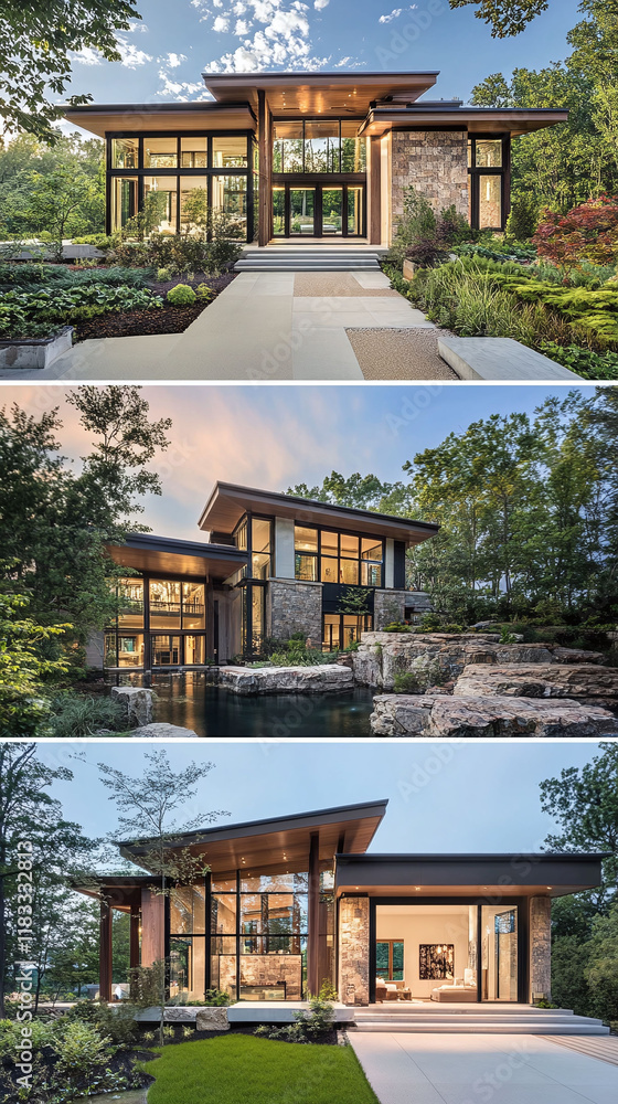 Aufkleber modern home design presentation featuring sustainable practices and energy-efficient layouts.