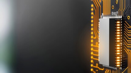 Obraz premium Close-up Photo: Glowing Circuit Board Microchip, High-Detail 3D Render. AI Generated