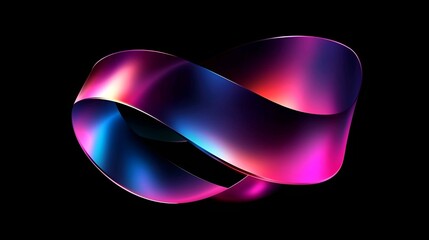Abstract colorful ribbon spiral on a black background, an abstract concept art. Holographic gradient colors. Futuristic background. 