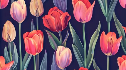 Fototapeta premium tulip pattern seamless pattern wallpaper